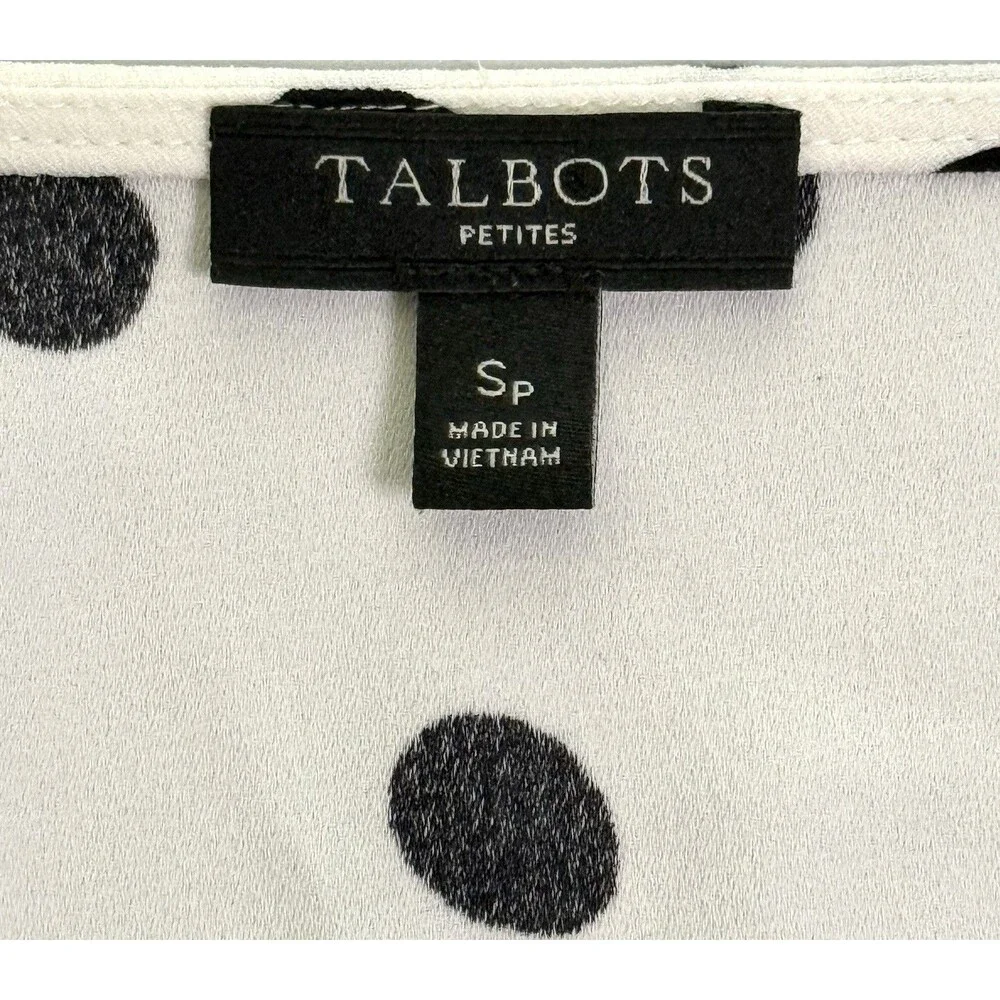 Talbots Petites Polka Dot Blouse Sz SP Ivory Black Bell Sleeve Capsule Career